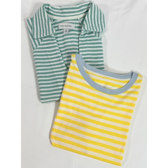 Free Assembly Tops - Free Assembly Striped T-Shirt Bundle Yellow Ringer Tee & Green V-Neck Terry Top